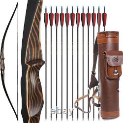 20-70lbs 54 Wooden Bow Traditional Archery One-Piece Longbow & Arrows & QUIVER