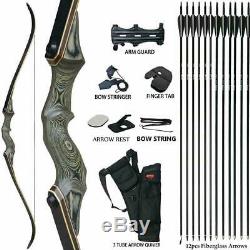 30-60LBS Takedown Archery Recurve Bow Longbow Adults Hunting Target Practice