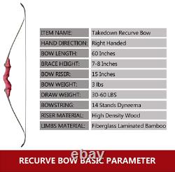 30-60lb 60 Red Takedown Recurve Bow Arrow Set Archery Bow Hunting Sport Longbow