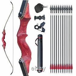 30-60lb Red Longbow Takedown Recurve Bow Arrow Set Archery Bow Hunting Sport 60