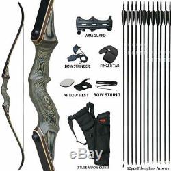 30-60lbs Archery Takedown Recurve Bow Longbow Set Adult Outdoor Hunting Practice