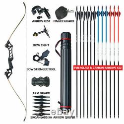 30-70lbs Archery Takedown Recurve Bow Longbow Sets Hunting Target Outdoor Sports
