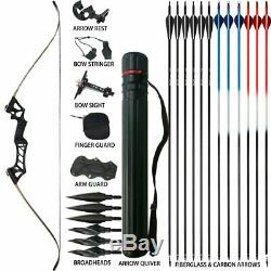 30-70lbs ArcheryTakedown Recurve Bow Longbow Set Hunting Target Outdoor Sports