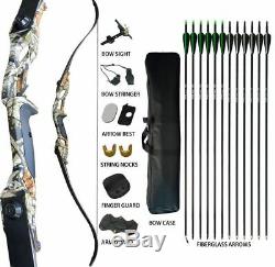 30lb Takedown Recurve Bow Sets 12x Fiberglass Arrows RH Camo Archery Hunting Kit