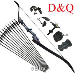 35LBS 57 Right Hand Archery Recurve Bow Hunting & 12X Fiberglass Arrows Outdoor