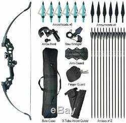 40lb 51 Archery Recurve Bow Kit 12x Arrows Broadheads Adult Right Hand Hunting