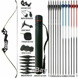 45lb 57 Archery Recurve Bow Set Arrows Broadheads Kit Hunting Adult Right Hand