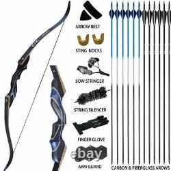 50Ib Archery 54 Recurve Bow Kit Wood Riser Right Hand Adult Hunting Practicing