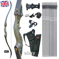 50LBS Recurve Bow Fiberglass Arrows Set Wooden Riser Archery Hunting Target#UK