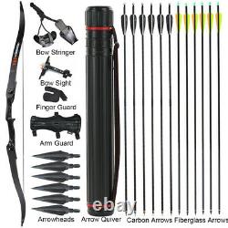 56 Archery Takedown Hunting Recurve Bow Right Hand & Arrows Quiver Tips 30-50lb