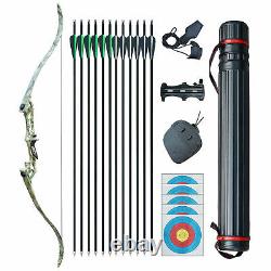 57'' Recurve Bow Mixed Carbon Arrows Set Hunting Archery Right Handed Target