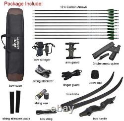 58'' 60'' Archery Recurve Bow Carbon Arrows 25-65lbs Bow Bag Metal Riser Hunting