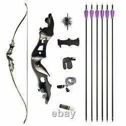 58'' Recurve Bow Carbon Arrows Set 15'' Aluminum Bow Riser 20-55lbs Archery Hunt