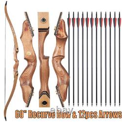 60'' Archery Recurve Bow & 12pcs Carbon Arrows for Adult Hunting Target Practice