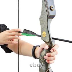 60'' Archery Recurve Bow Carbon Arrow Case Quiver Set Wooden Riser 25-60lbs Hunt