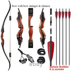 60 Hunting Takedown Recurve Bow 30-50lb Nature Feather Arrows Practice Long Bow