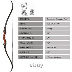 60 In Hunting Takedown Recurve Bow & Arrows 30-50lb Wooden Riser Practice Bow