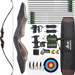 60 Recurve Bow Arrows Set 25-60lbs 15'' Wooden Riser Archery Hunting Target