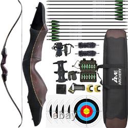 60 Recurve Bow Arrows Set 25-60lbs 15'' Wooden Riser Archery Hunting Target