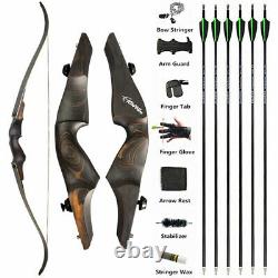 60 Recurve Bow Wooden Archery 25-60lbs Takedown Bamboo Core Limbs American Hunt