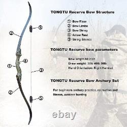 60LBS Recurve Bow 12xFiberglass Arrows Set Wooden Riser Archery Hunting Target