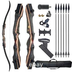 62 20-50lb Archery Wooden Riser Recurve Bow and Arrow Set for Hunting & Target