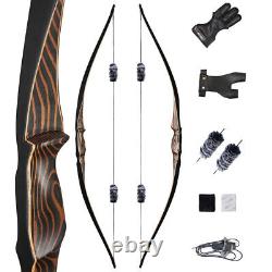 Archery 54 Traditional Bow Set Hunting One-Piece Wooden Longbow Laminated Limbs