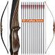 Archery 54'' Traditional Longbow Recurve Bow & 12pcs Arrows Hunting 20-70lbs