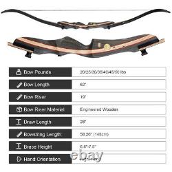 Archery 62 Takedown Recurve Bow 20-50lb for Adult Youth Hunting Target Longbow