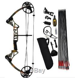 Camo 20-70lbs Adjust Compound Bow Right Hand Hunting Kits with Sight Quiver Rest