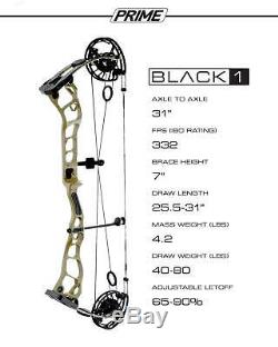 G5 Prime Black Series Black 1 RH 25½ to 31 Yoti Tan 50# to 60# Hunting Bow