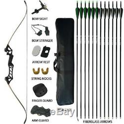 Recurve Bow Set Takedown Archery Hunting RH 57 Arrows Adult Beginner Sports