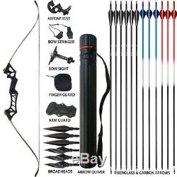 Recurve Bow Set Takedown Archery Hunting Right Handed 56 Arrows Quiver Points