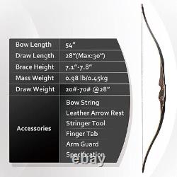 Traditional 54 Archery Wooden Recurve Bow Longbow 20-70lbs Handmade Bow Hunting